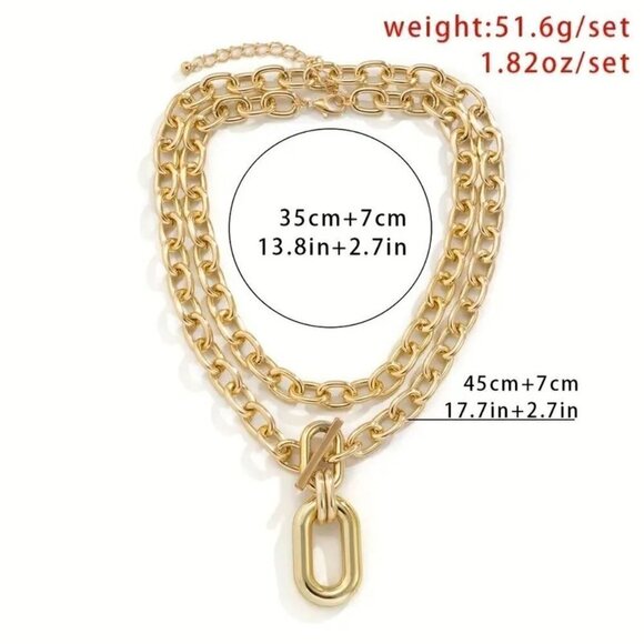 18K Gold Plated Layered Chunky Paperclip Toggle Link Necklace Set NWT - Picture 8 of 10